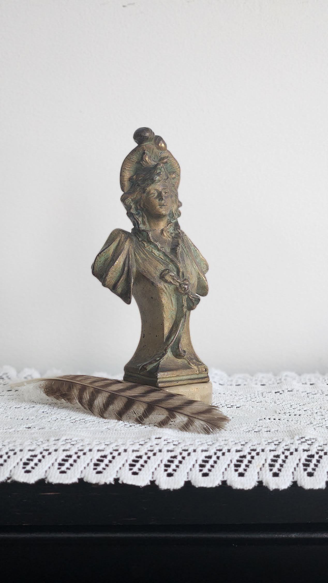 Vintage Bronze Lady Statue with Marble Base