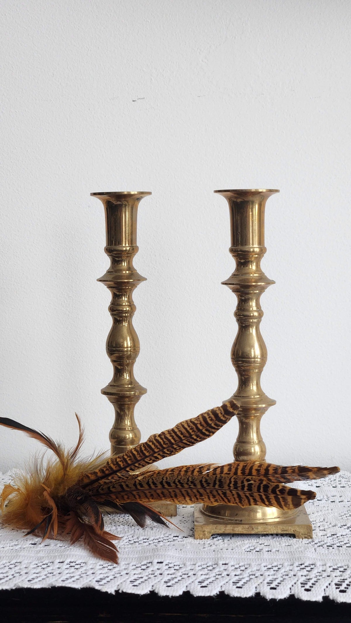 Pair of Brass Candleholders with Square Base
