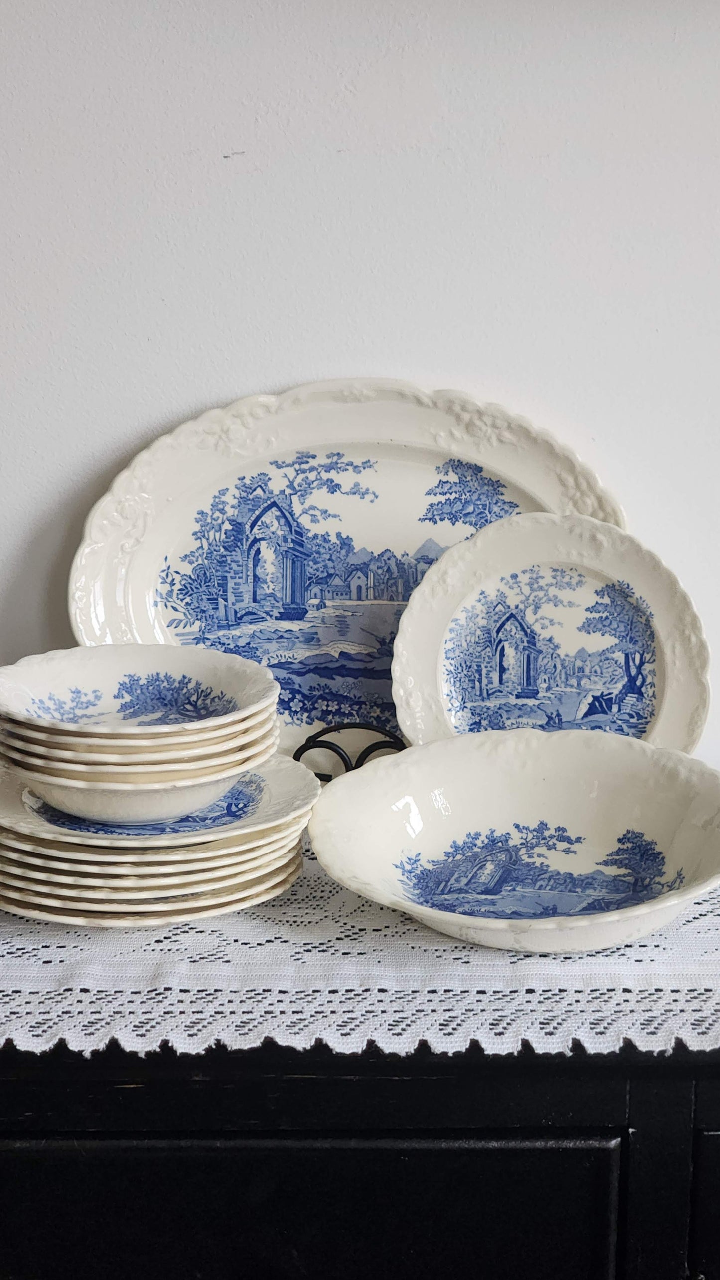 English Abbey Transferware Gravy Boat with Platter