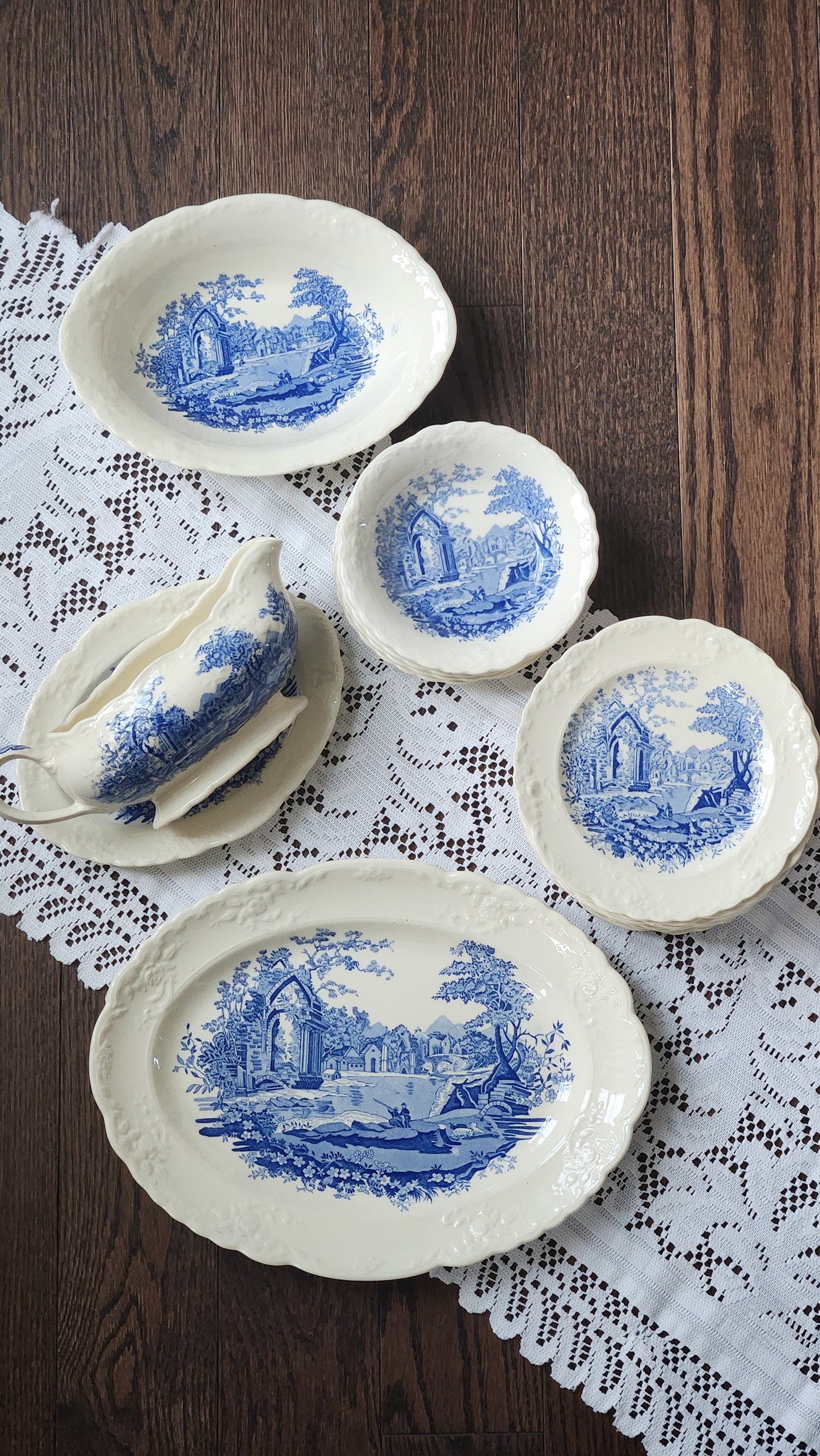 English Abbey Dishes Collection - Platter, Vegetable Bowl, Berry Bowls & Butter Dishes
