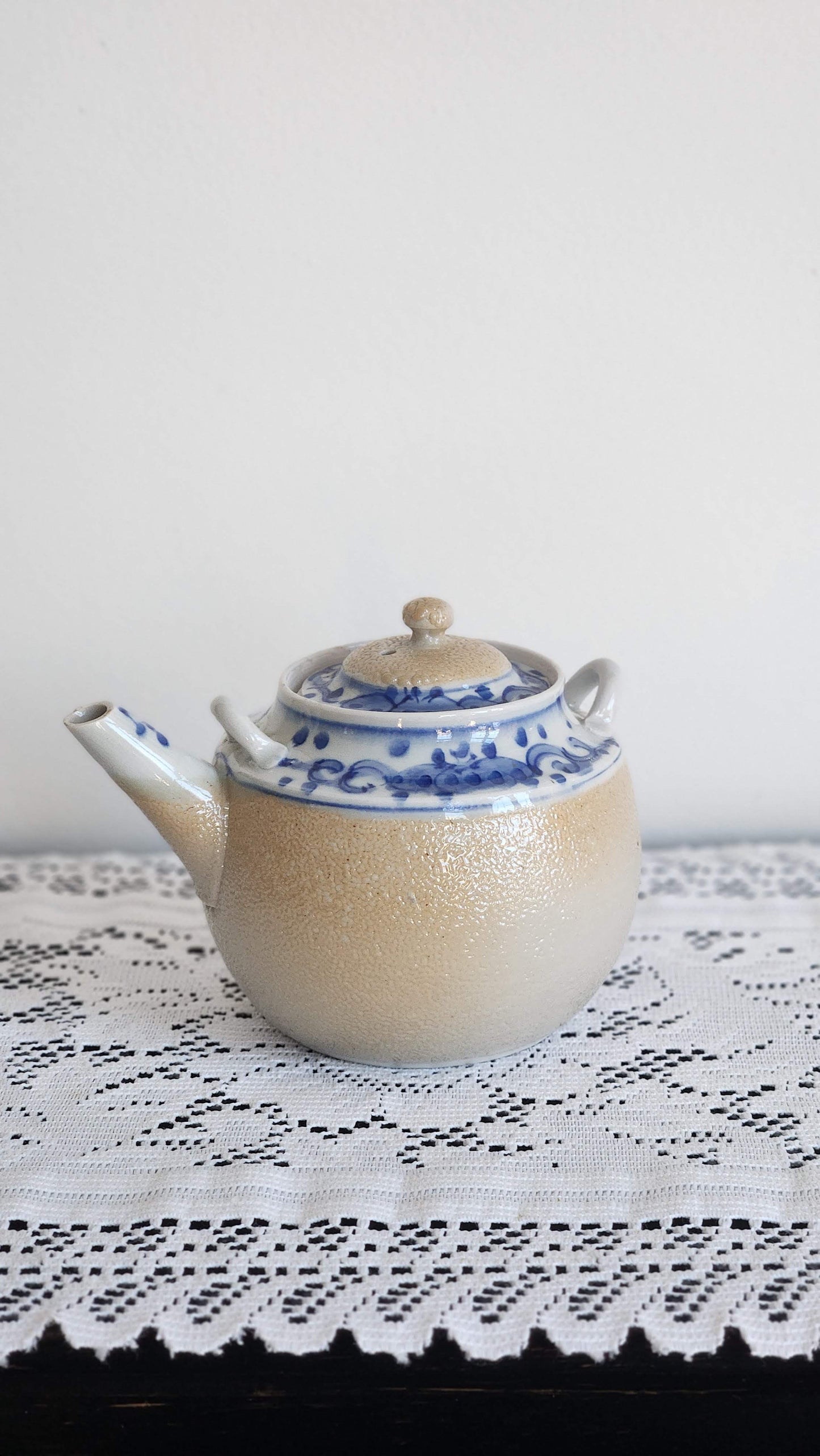 Chinoiserie Teapot with Ceramic Strainer - Import Stoneware