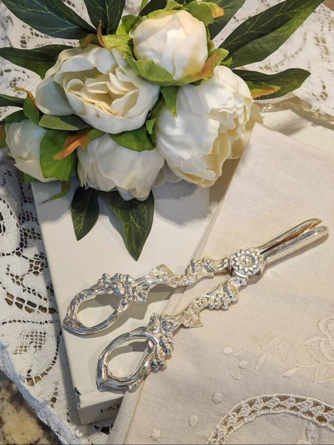 Vintage Victorian Silver Grape Scissors -Non-Magnetic Tested Silver, Grapevine Detail