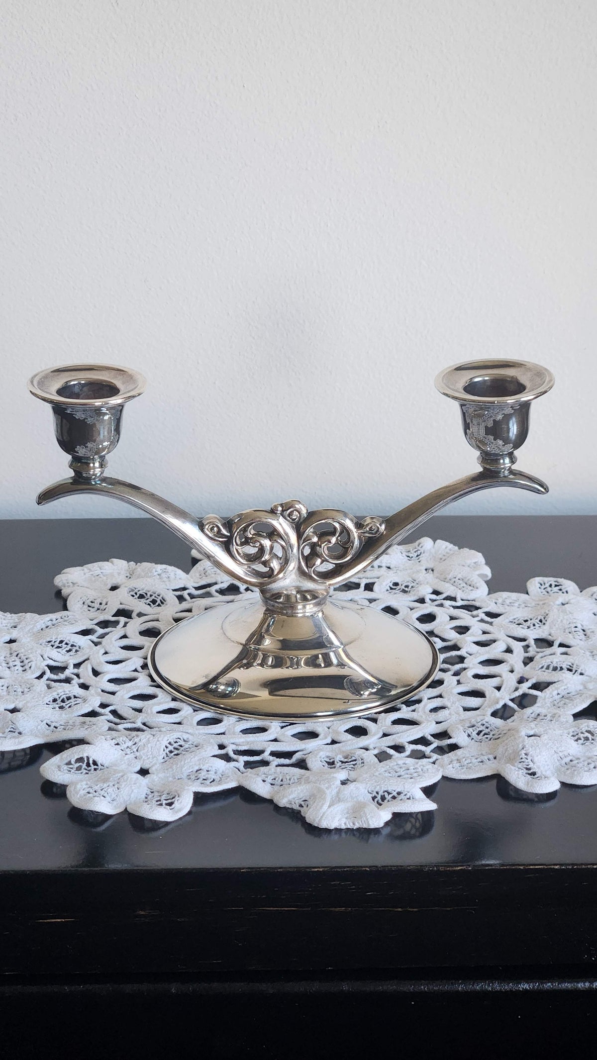Vintage Oneida Silverplate Two-Light Candelabra | Scroll Candle Holder