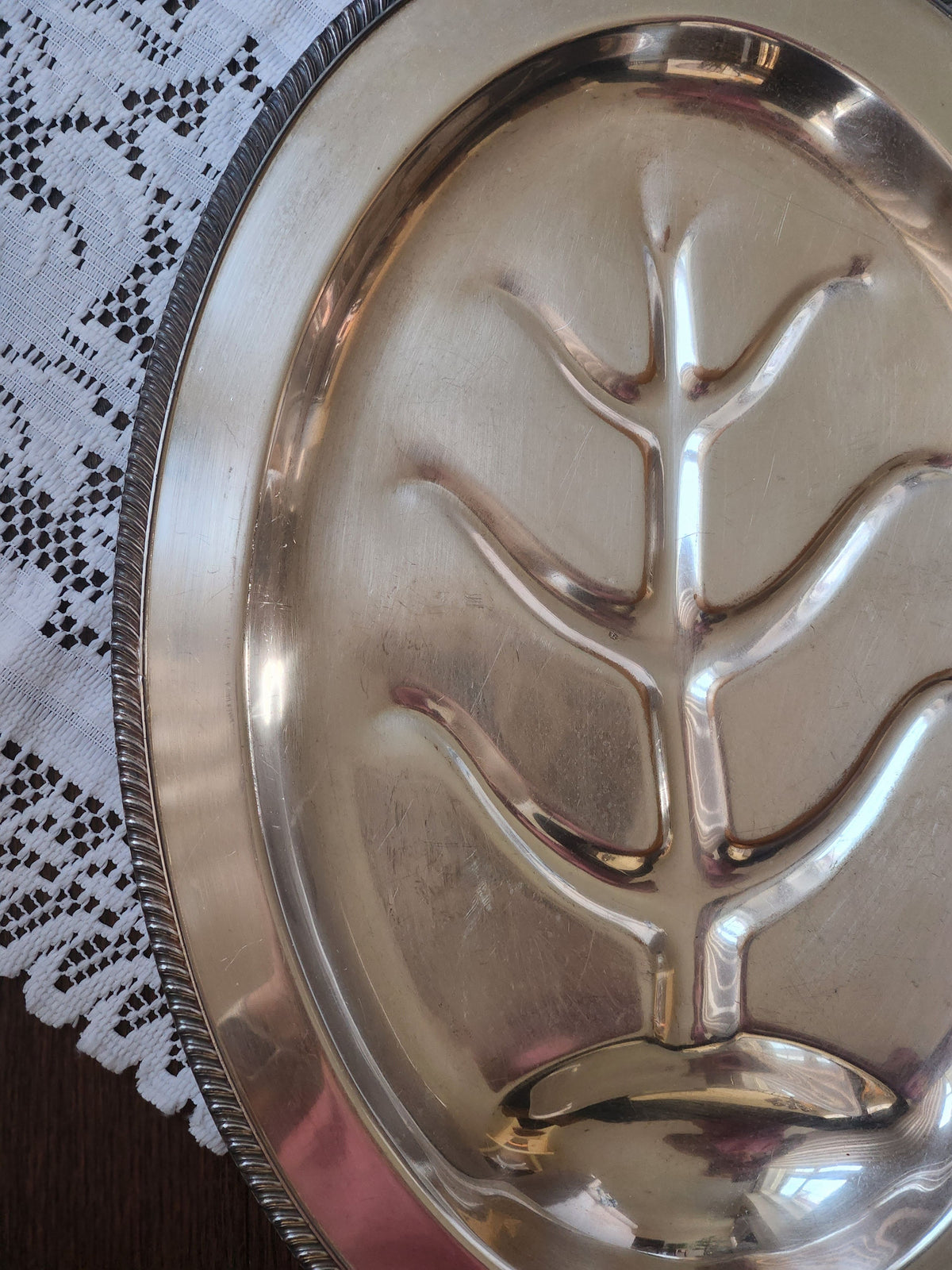 Vintage Silverplate Footed Meat Platter | Tree & Well Turkey Platter