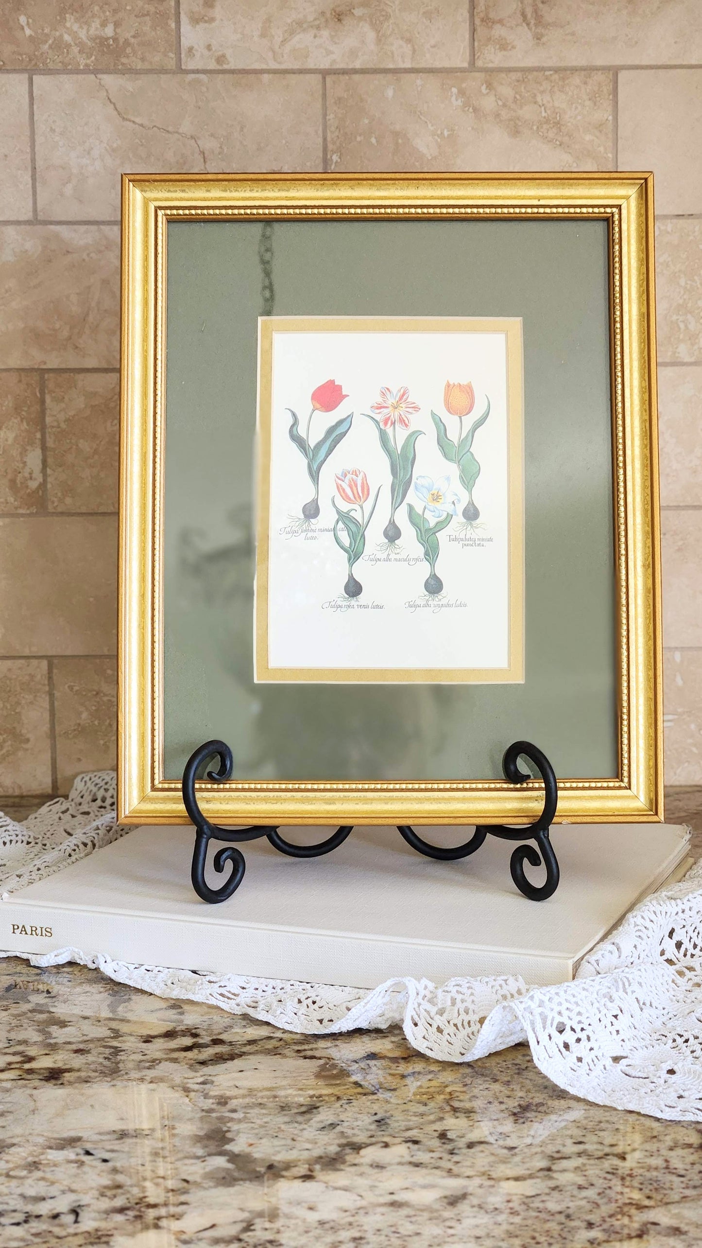 Gold Framed Green Matted Tulip Print