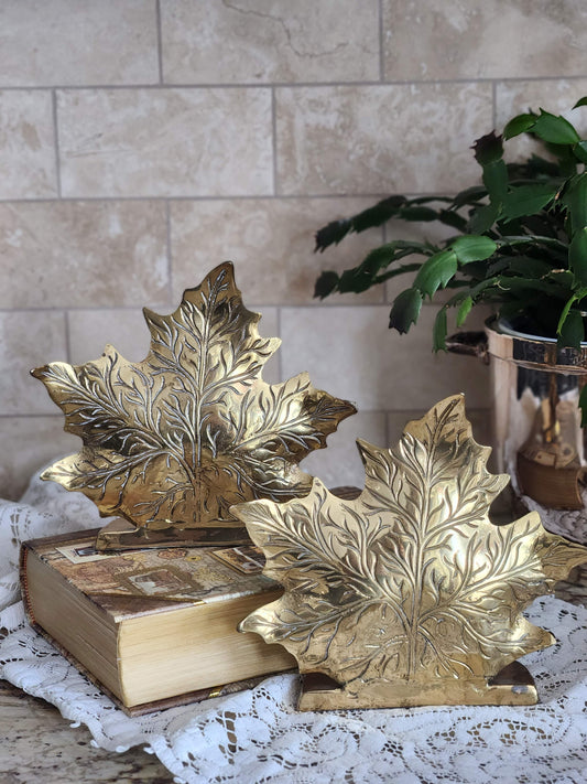 Pr. Solid Brass Maple Leaf Bookends