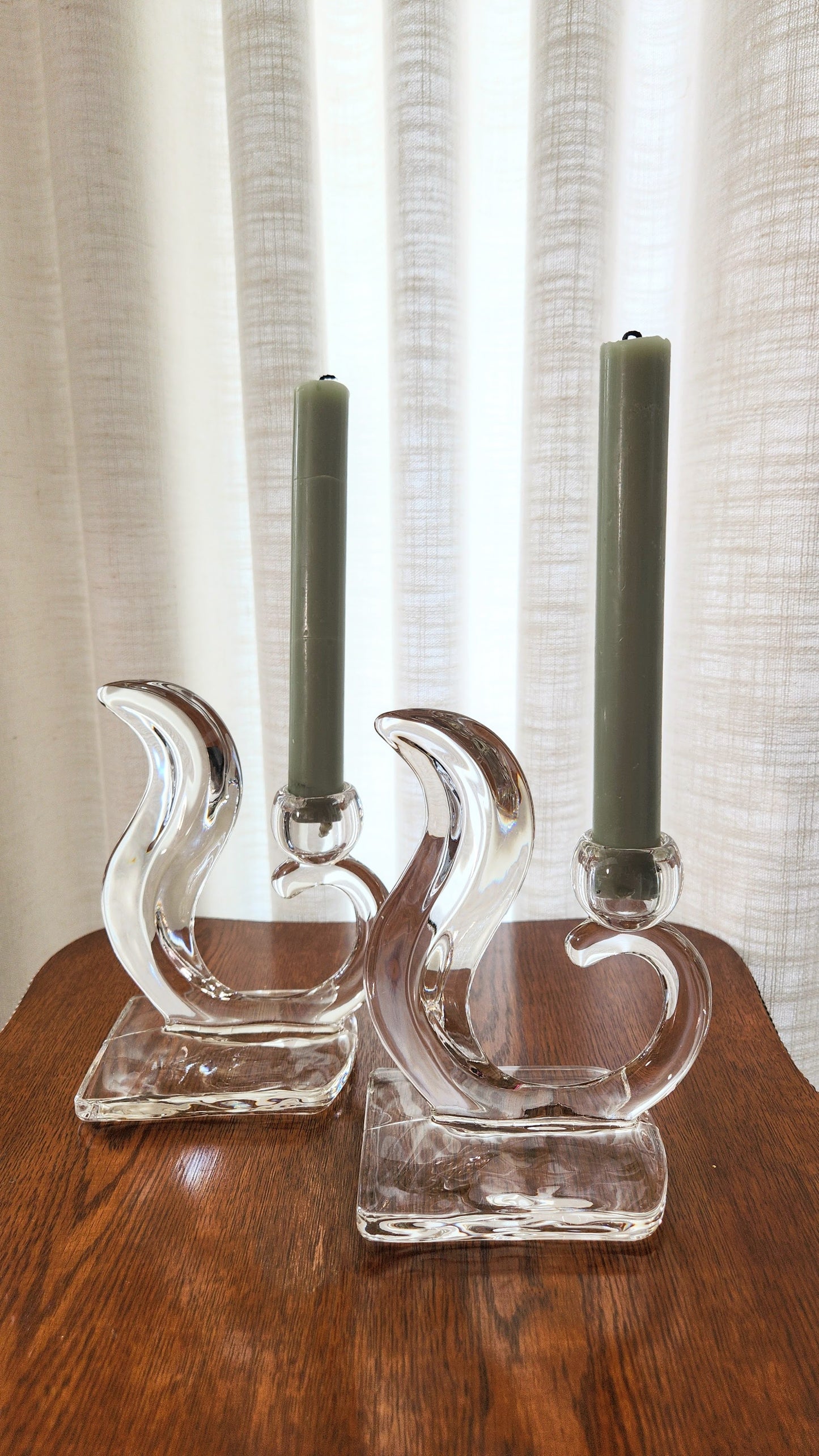 Vintage Art Deco Glass Candlestick Holders - L.E. Smith Glass Company
