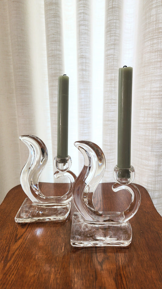 Vintage Art Deco Glass Candlestick Holders - L.E. Smith Glass Company
