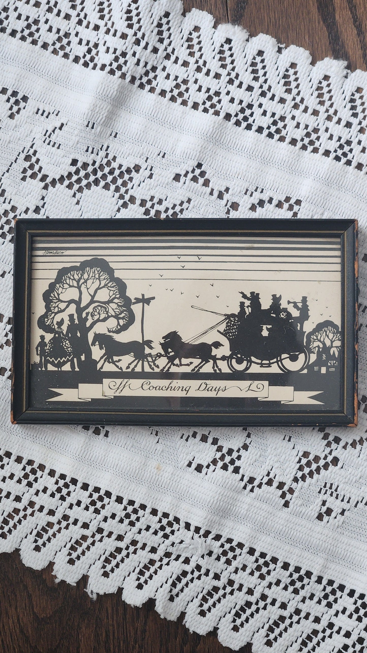 Vintage Framed Silhouette Artwork - Coaching Days