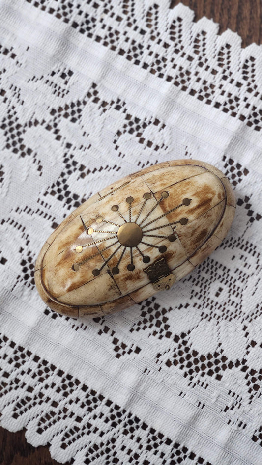 Camel Bone Inlaid Trinket Box with Brass Clasp