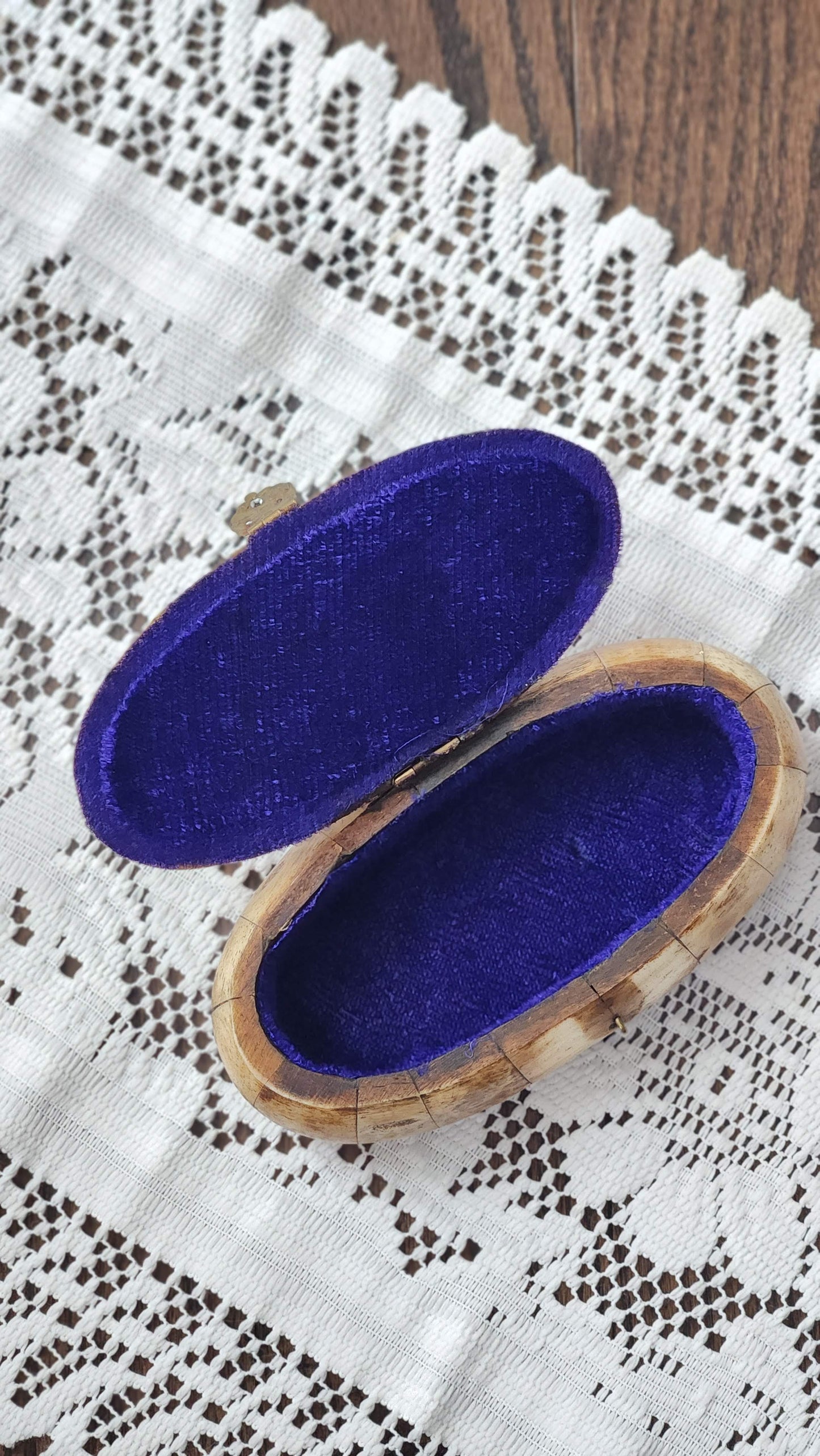 Camel Bone Inlaid Trinket Box with Brass Clasp