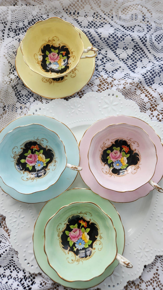 Curated Pastel Quartet: Set of Four Paragon Teacups