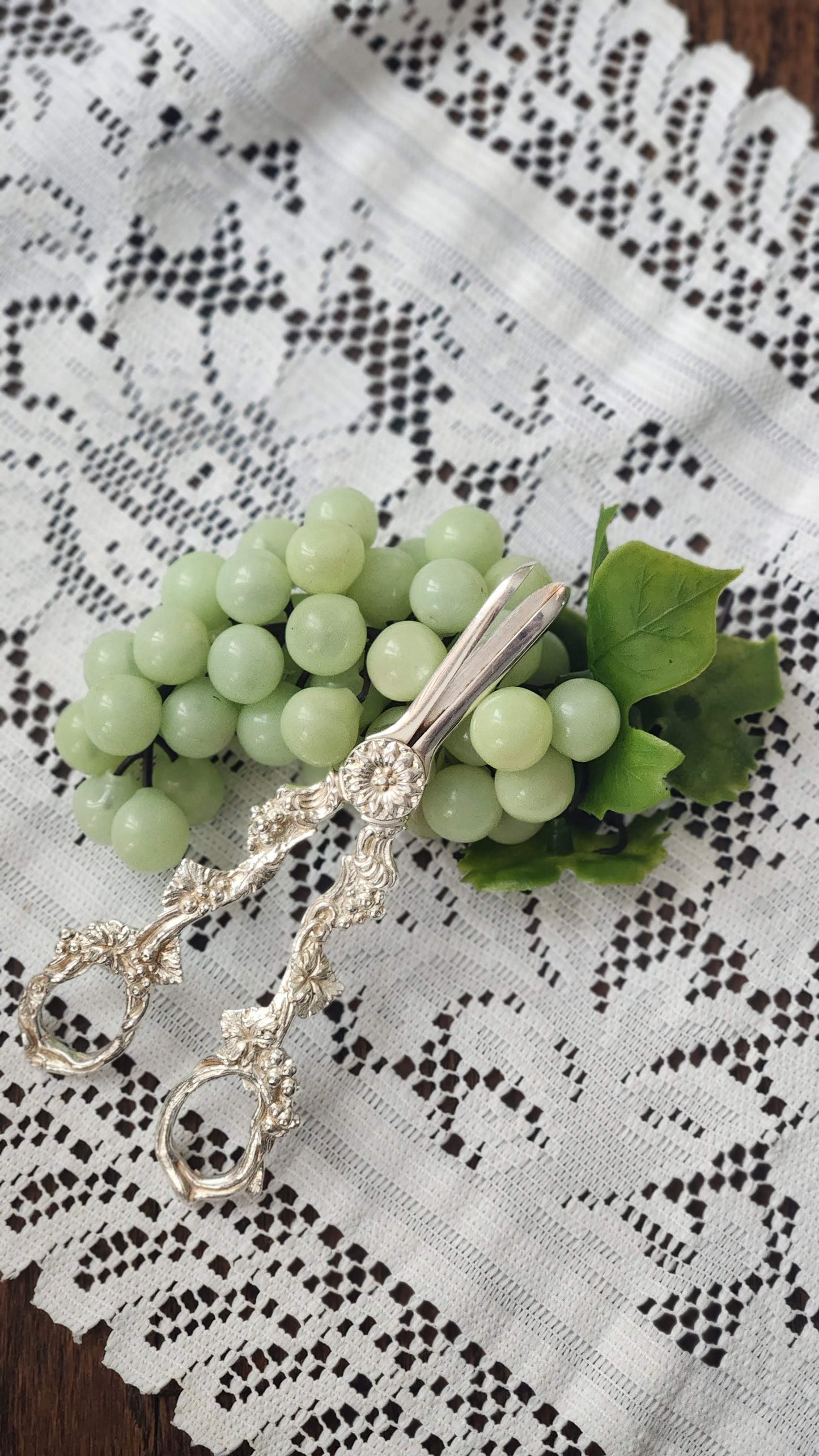 Vintage Victorian Silver Grape Scissors -Non-Magnetic Tested Silver, Grapevine Detail