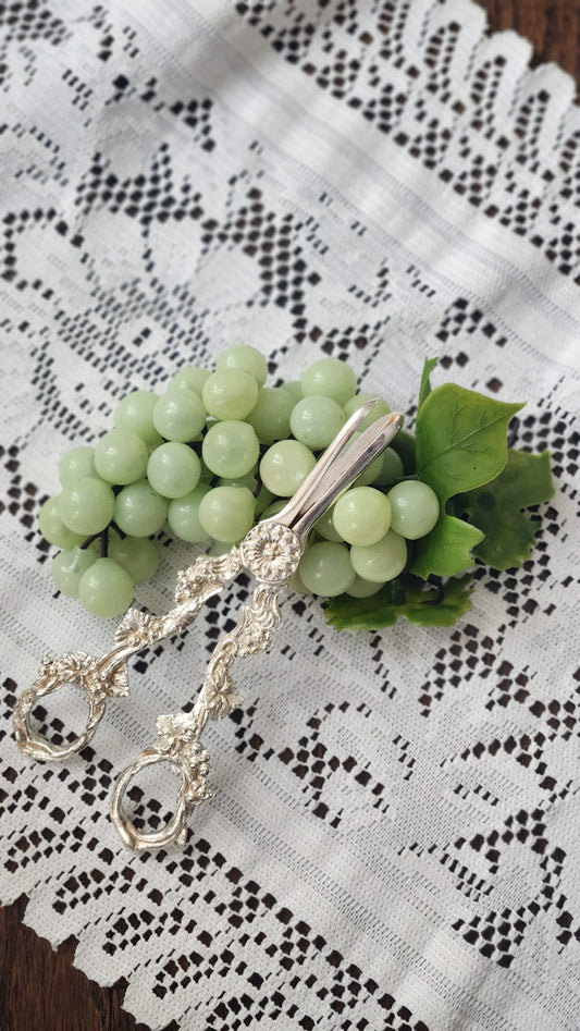 Vintage Victorian Silver Grape Scissors -Non-Magnetic Tested Silver, Grapevine Detail