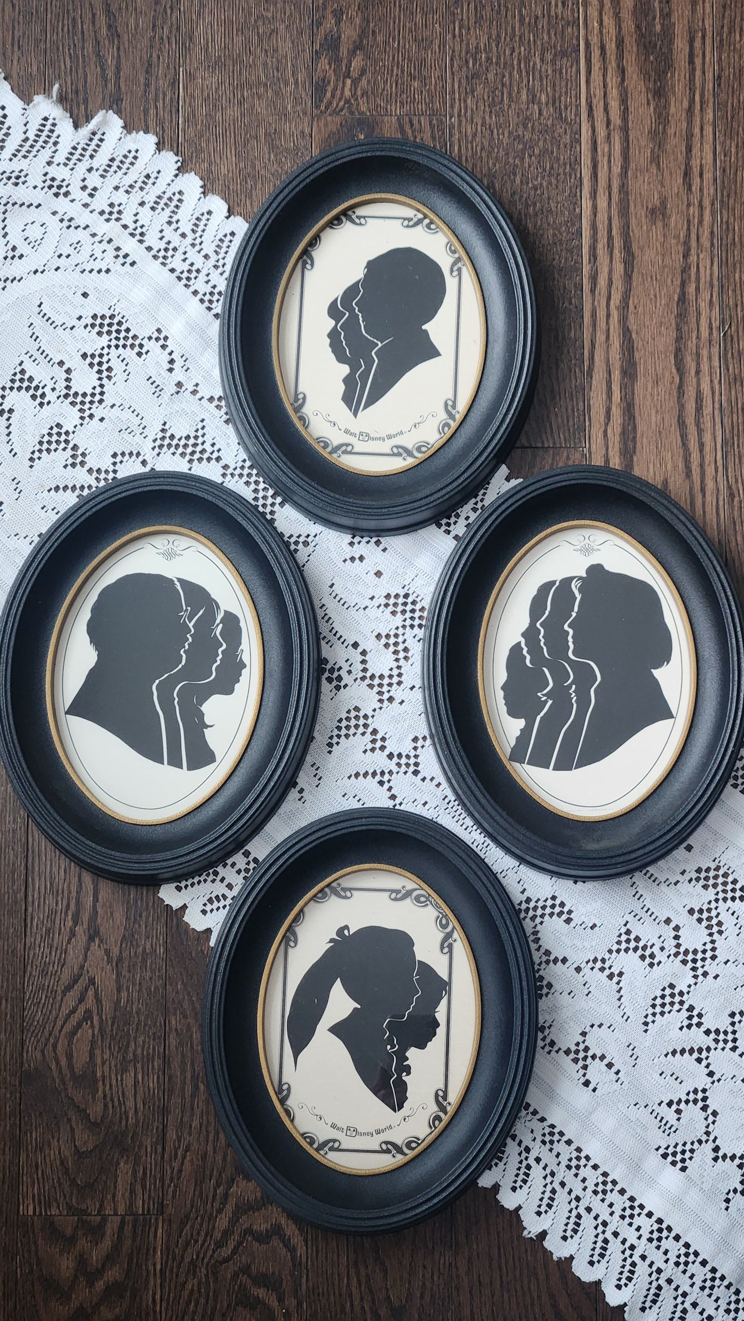 Vintage Disney Silhouette Collection - Set of 4 in Oval Glass Frames