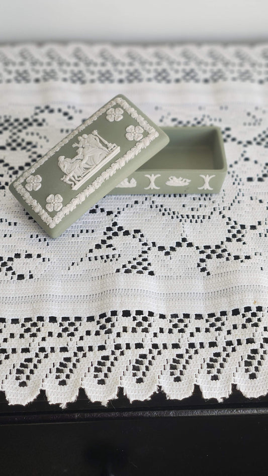 Wedgwood - Green Jasperware Rectangular Lidded Trinket Box