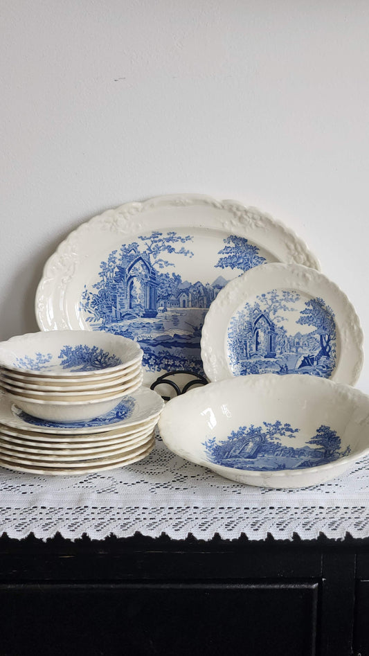 English Abbey Dishes Collection - Platter, Vegetable Bowl, Berry Bowls & Butter Dishes