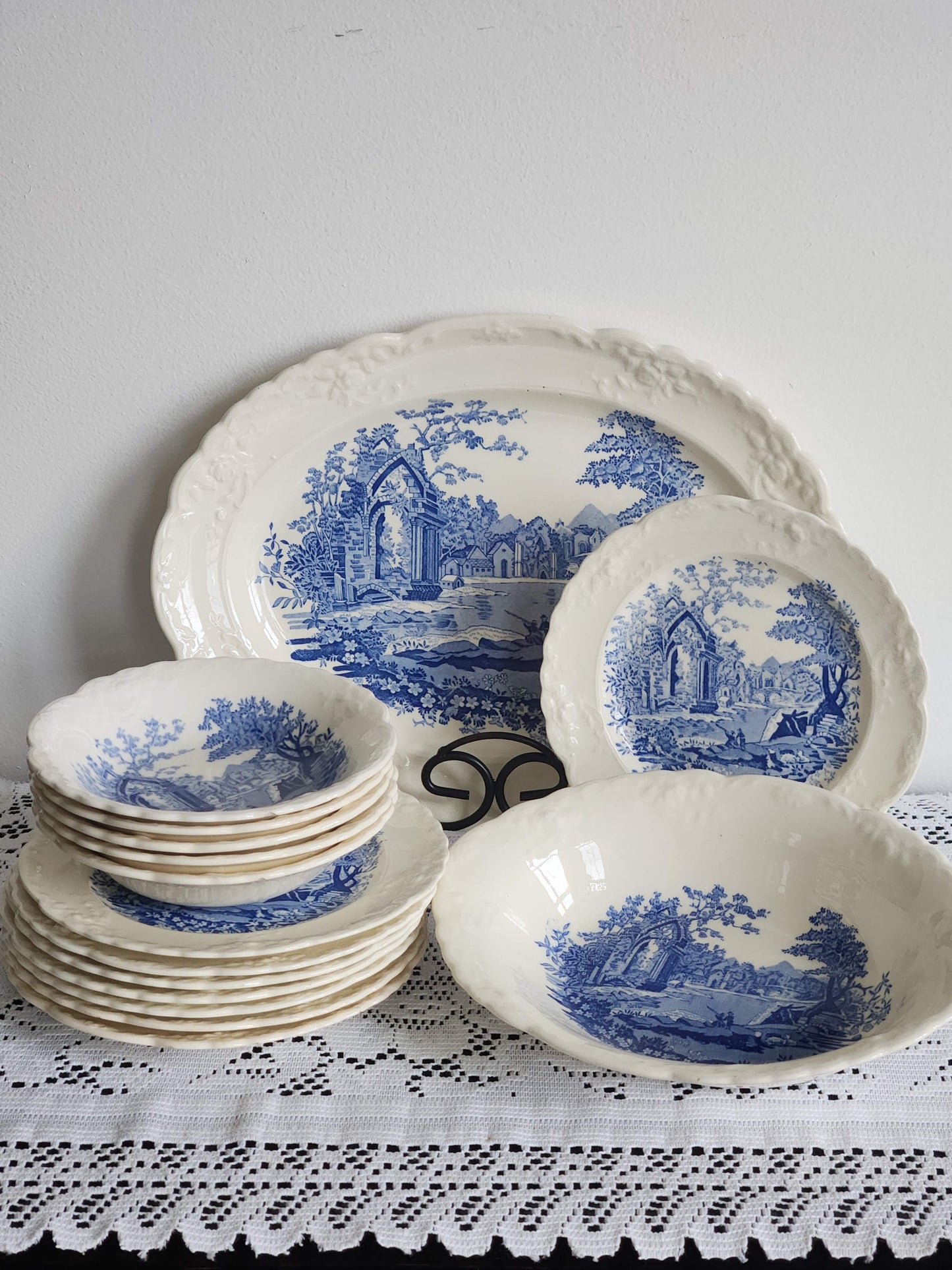 English Abbey Dishes Collection - Platter, Vegetable Bowl, Berry Bowls & Butter Dishes