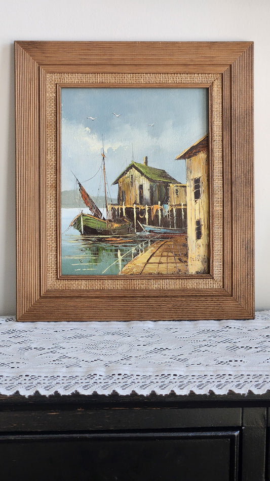 Framed Oil Painting Harbour Scene