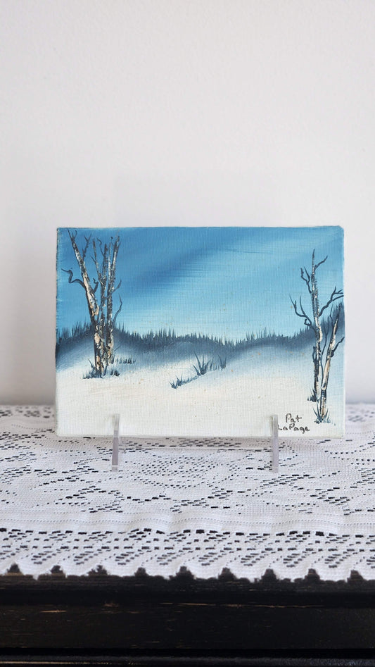 Blue Winter Landscape Oil Painting - Small Oil on Board by Pat LaPage