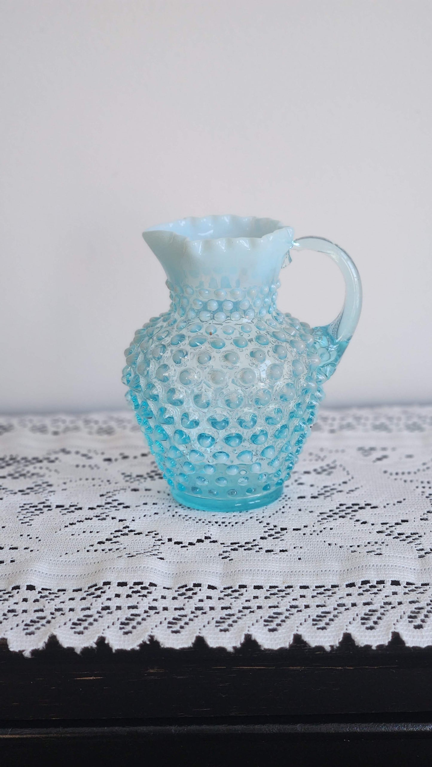 Blue Hobnail Vintage Fenton Glass Syrup Pitcher