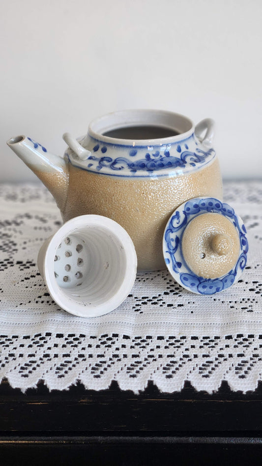 Chinoiserie Teapot with Ceramic Strainer - Import Stoneware