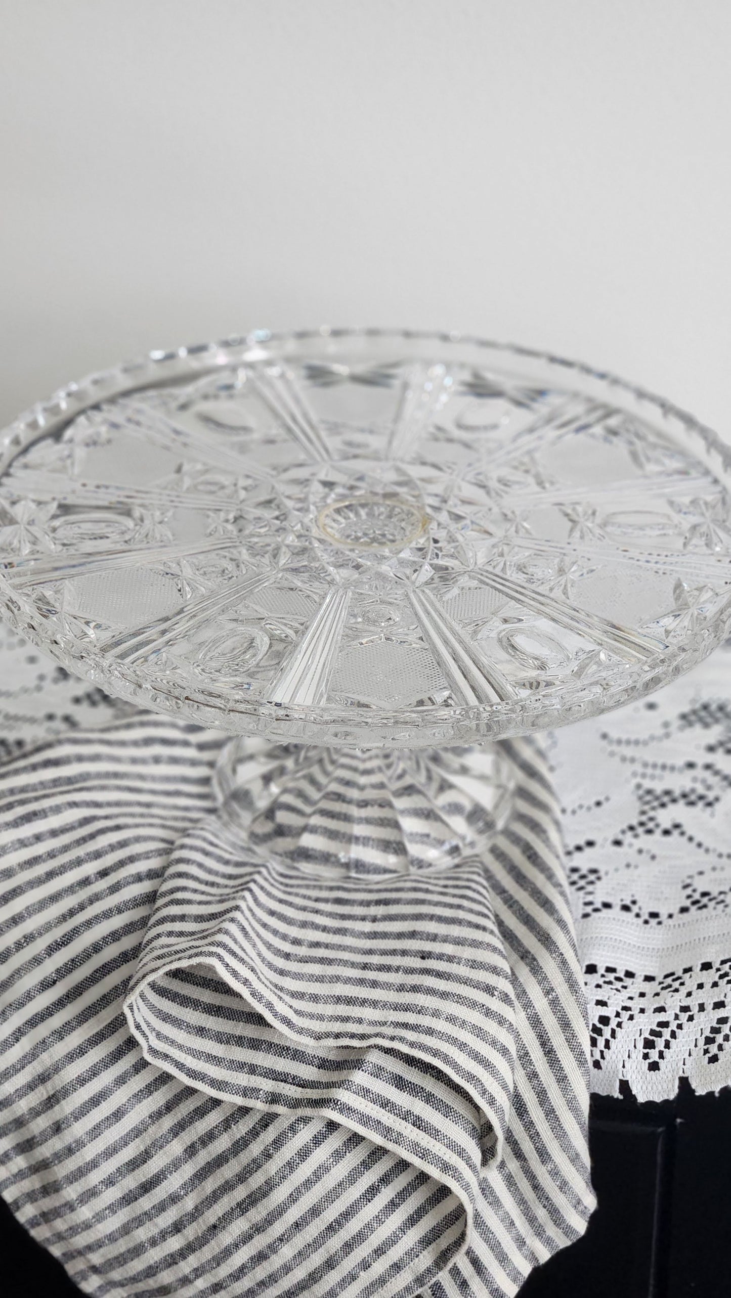 Vintage Cut Glass Pedestal Cake Stand | French Country Cottage Style