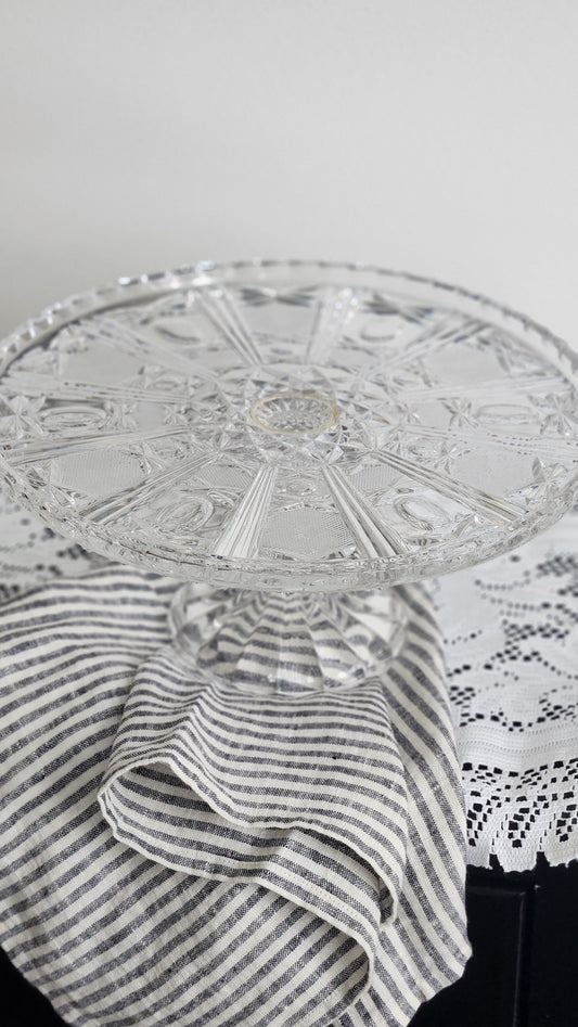 Vintage Cut Glass Pedestal Cake Stand | French Country Cottage Style