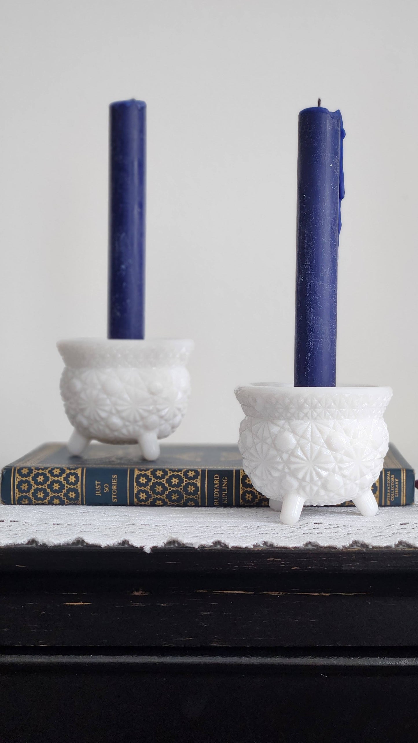 White Milk Glass Candle Holders Pair