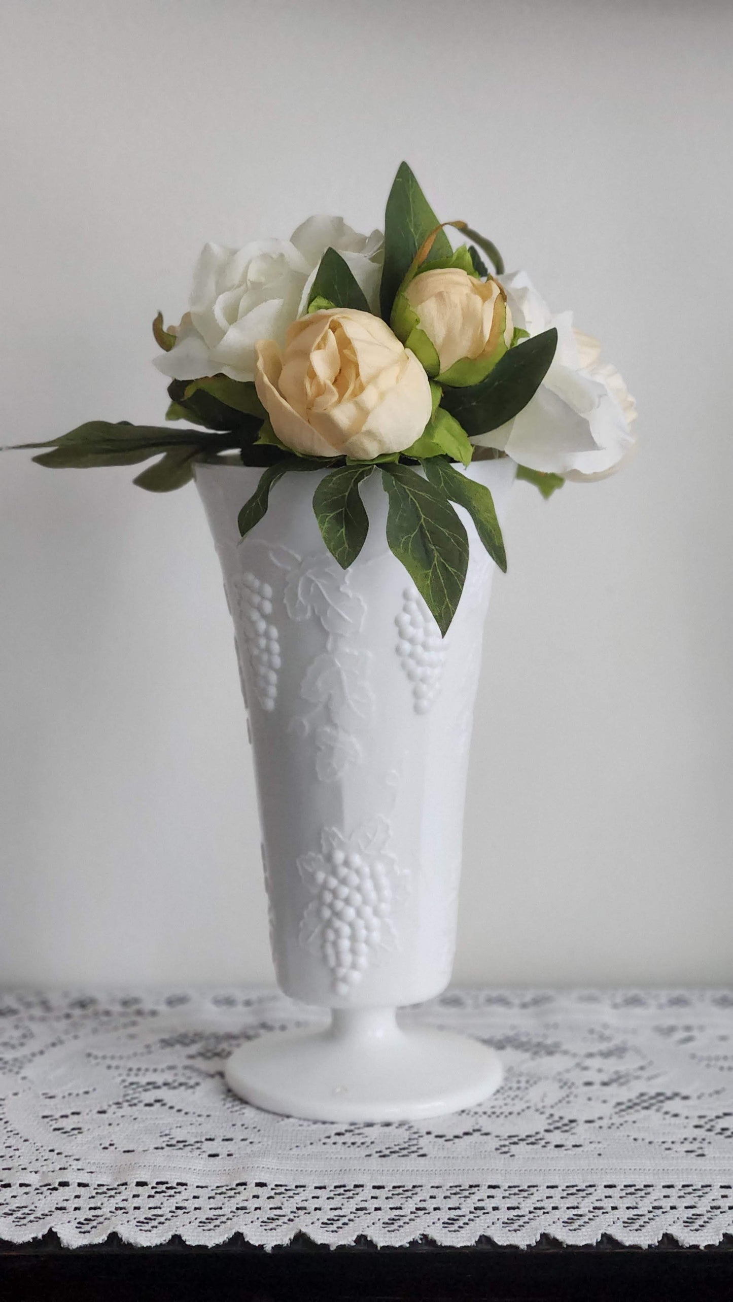 Vintage Milk Glass Grape Pedestal Vase