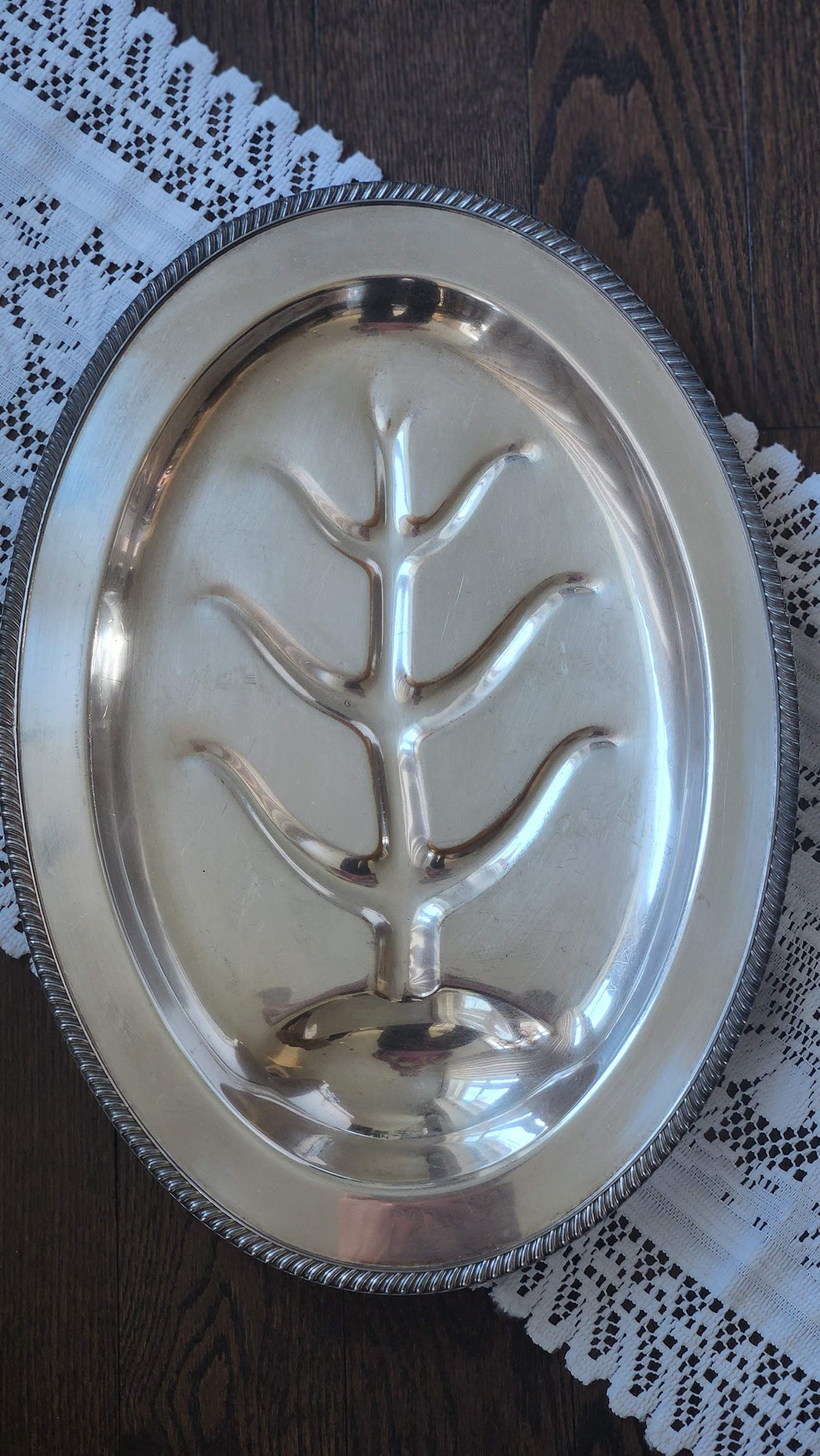 Vintage Silverplate Footed Meat Platter | Tree & Well Turkey Platter